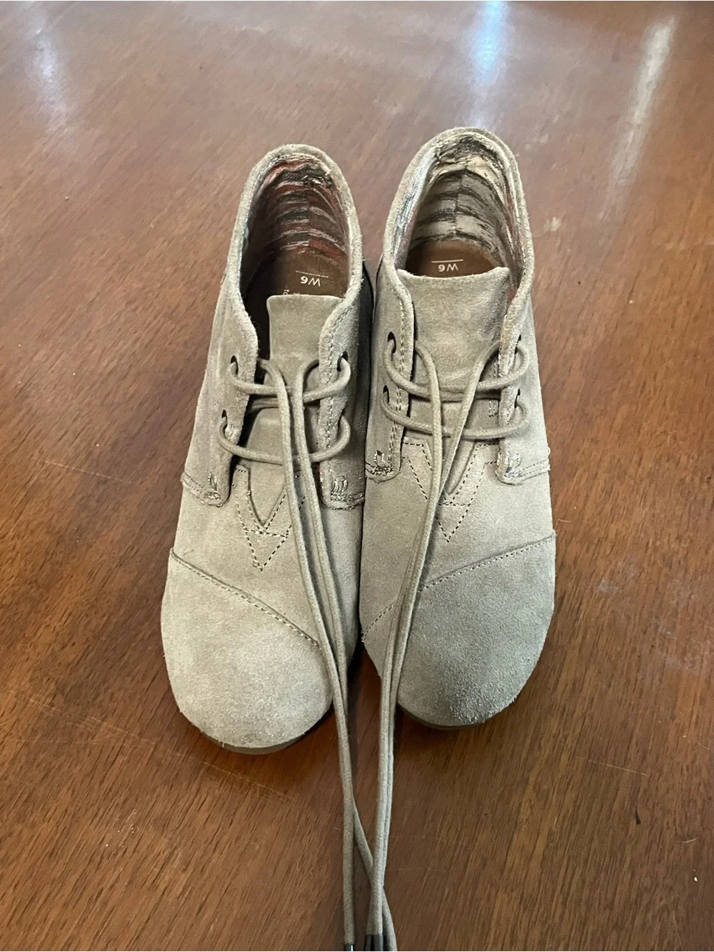 Toms Taupe Suede Wedge Lace-Up Ankle Booties
